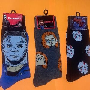 3x brand new Horror Movie Themed Socks, shoe sizes 6-12 US men’s